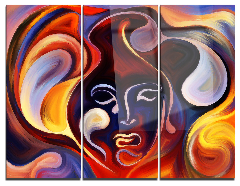 "Waves of Thought" Glossy Metal Wall Art, 3 Panels, 36"x28", 36"x28" 3