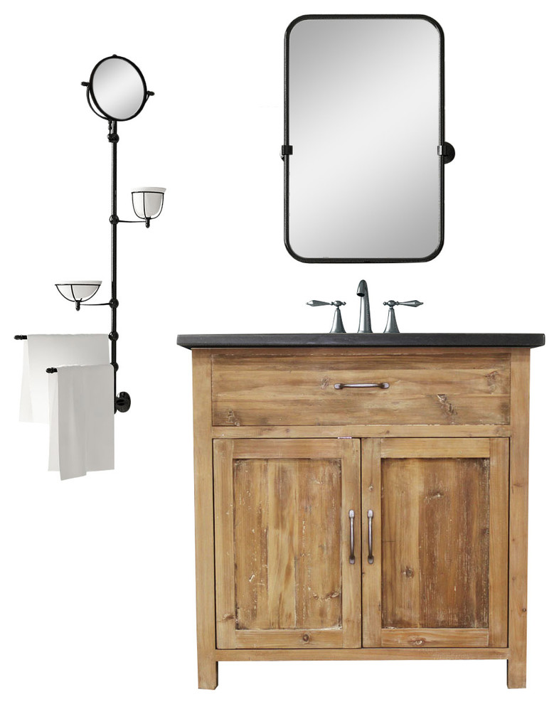 36" Woodland Natural Pine Single Bathroom Vanity With ...