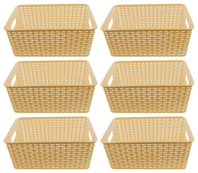 Plastic Rattan Storage Box Basket Organizer Large, ba426, Beige, 6