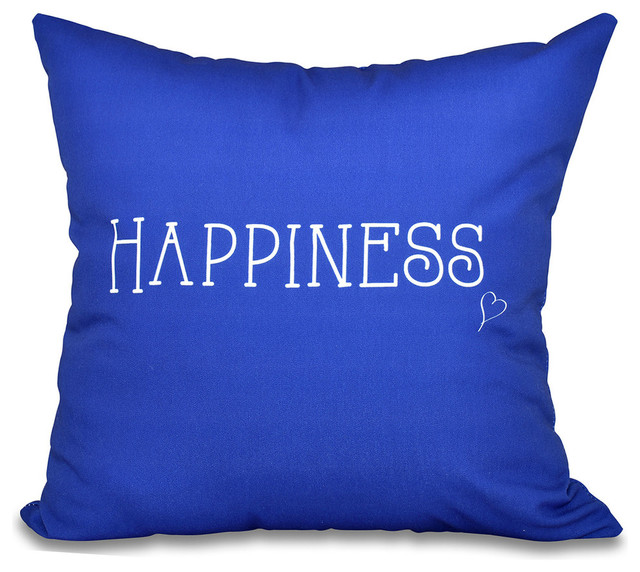 E by Design - Happiness, Word Print Pillow, Blue - View in Your Room! Houzz