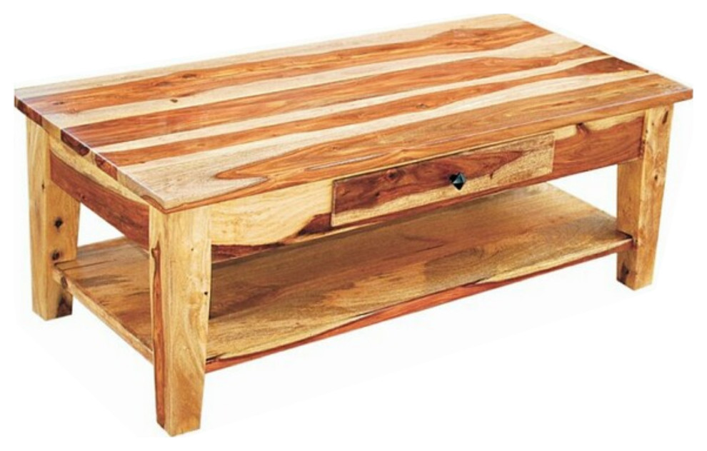 48" Dual Tone Rustic Coffee Table with Drawer and Storage Shelf