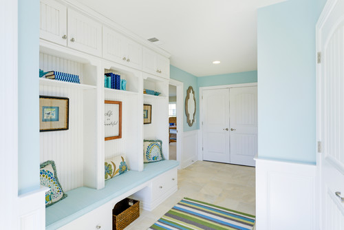 shades of blue in beach style entryway