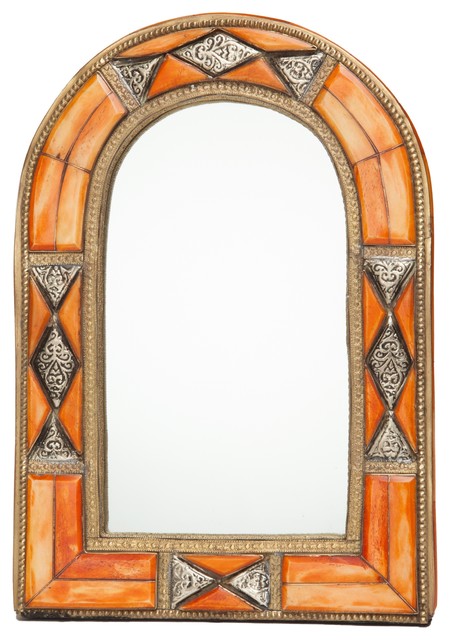 12.5" Classic Moroccan Arched Henna Bone Mirror