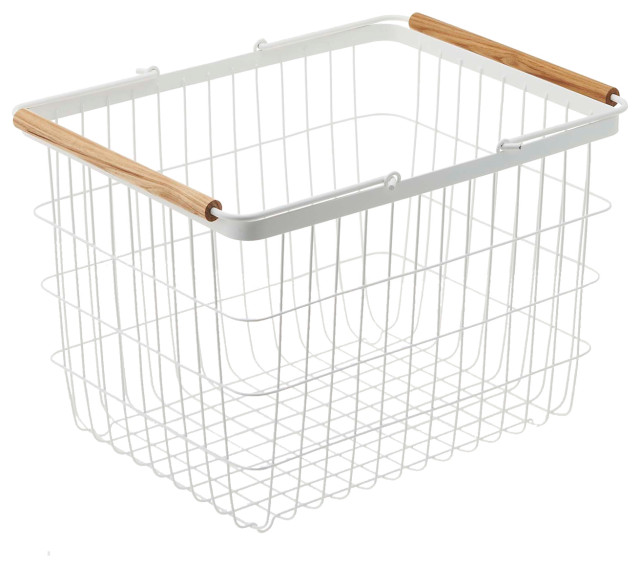 Wire Basket, Steel and Wood, Medium, Holds 6.6 lbs