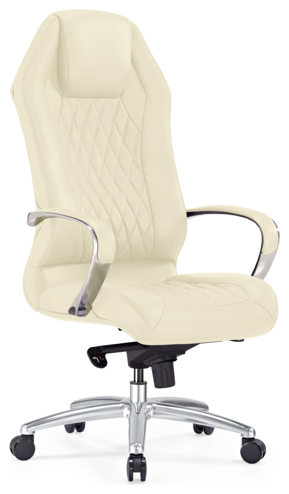 Modern Ergonomic Sterling Leather Executive Chair with Aluminum Base