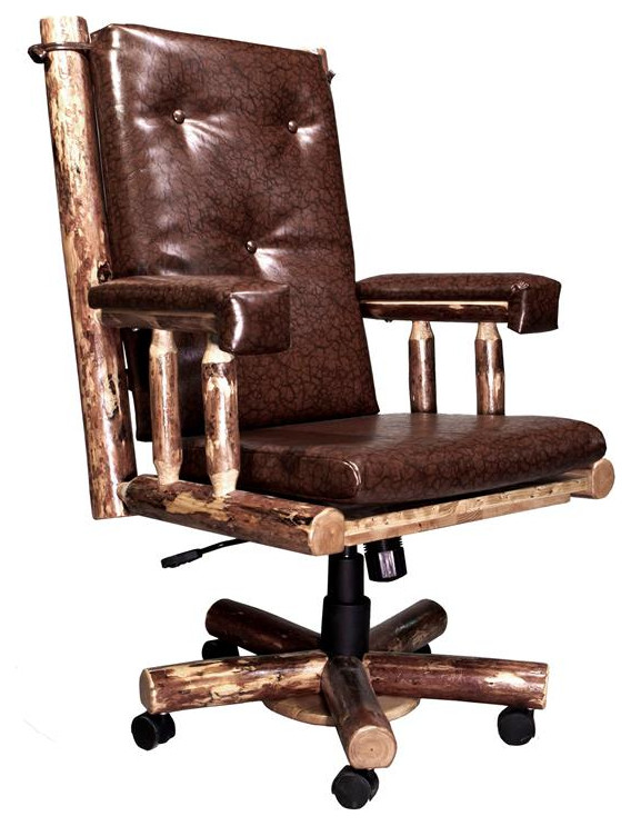 Montana Woodworks Glacier Country Wood Upholstered Office Chair in Brown
