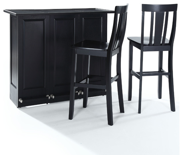 Mobile Folding Bar in Black Finish With 30" Shield Back Stool