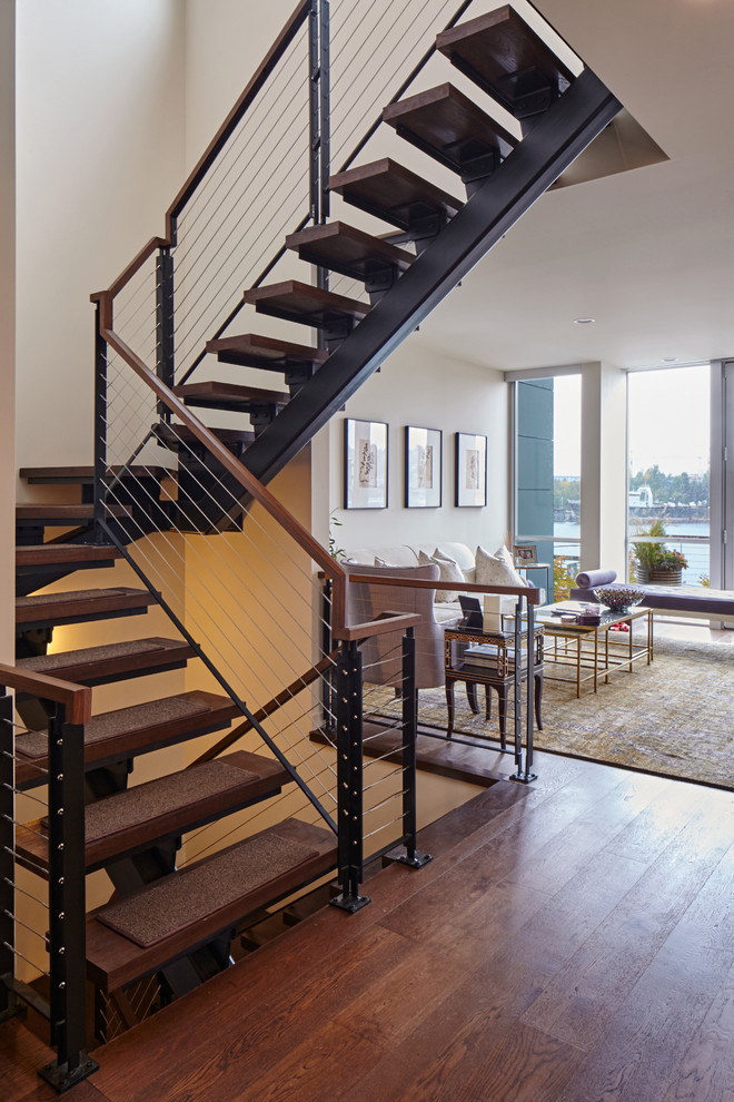 This is an example of a mid-sized contemporary staircase in Seattle.