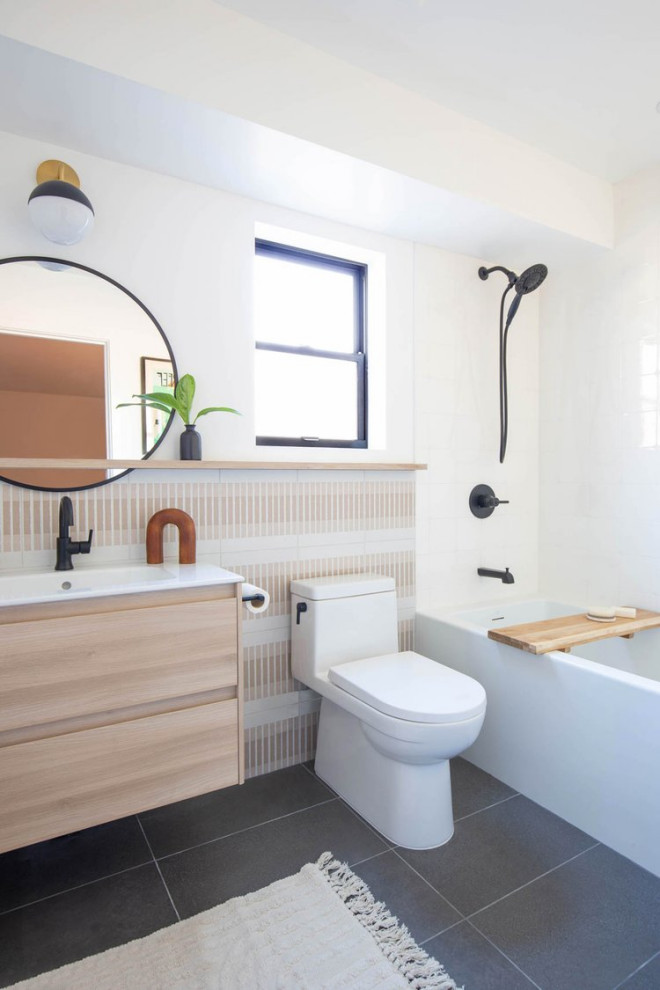 Matching Boy + Girls Bathroom Remodel Beach Style Bathroom San Diego by LIVDEN Designs