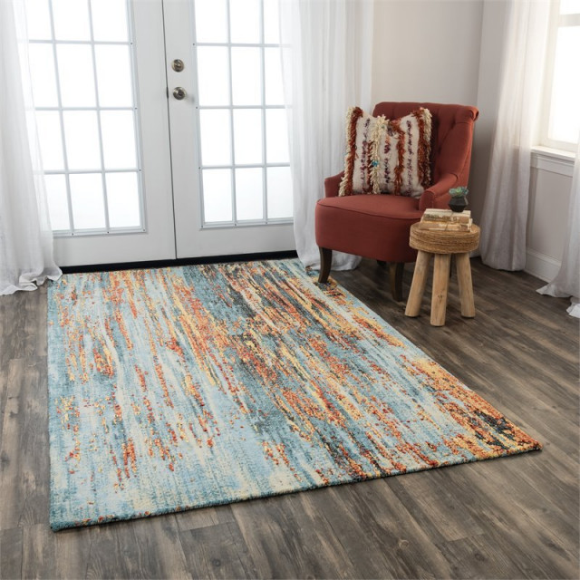 Alora Decor Alure 10' x 13' Abstract Blue/Blue/Apricot Hybrid Area Rug