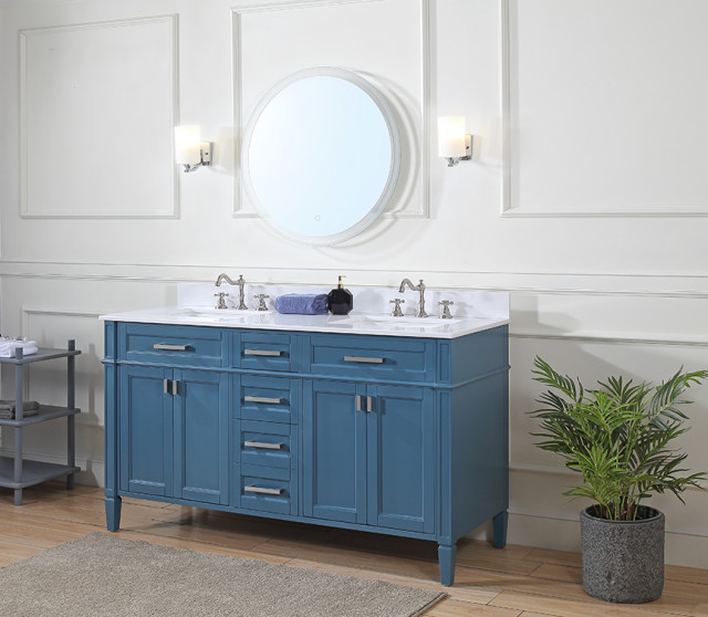 60" Durand Double Sink Teal Blue Bath Vanity - Contemporary - Bathroom ...