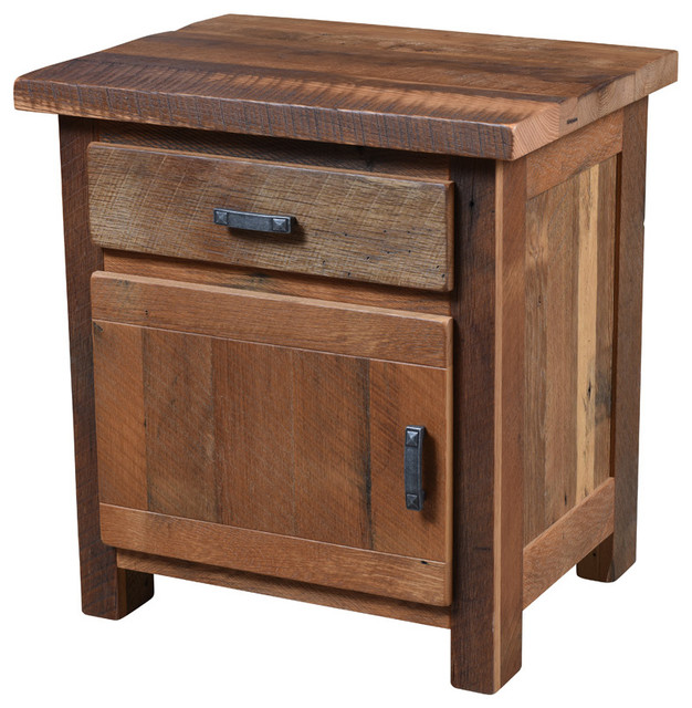Reclaimed Barn Wood Pioneer Nightstand, 1Door and Drawer Rustic