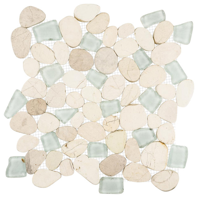 12 X12 Sea Glass Tile And Pebbles Seafoam Mosaic Blend 12 X12 Sea Glass Tile And Pebbles Seafoam Mosaic Blend Contemporary By American Stone