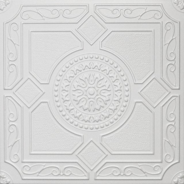 20"x20" Styrofoam Glue Up Ceiling Tiles, R30W Plain White Traditional