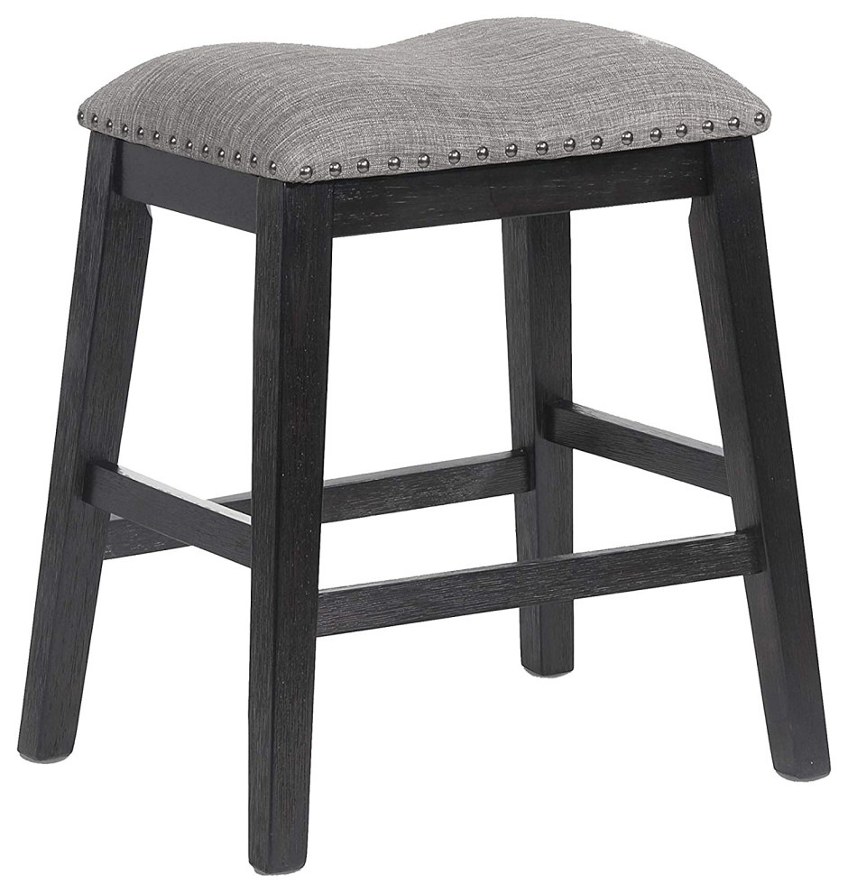Nailhead Trim Fabric Upholstered Counter Stool, Set of 2, Charcoal Gray