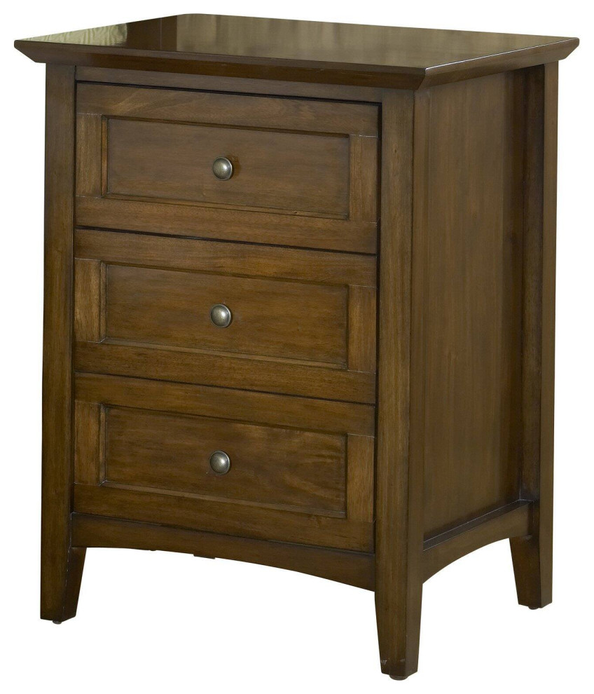 Traditional Nightstand, 3 Storage Drawers With Round Metal Knobs