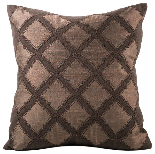 Chauran Medina Silk & Linen Applique Feather-Down Pillow - Decorative Pillows Houzz