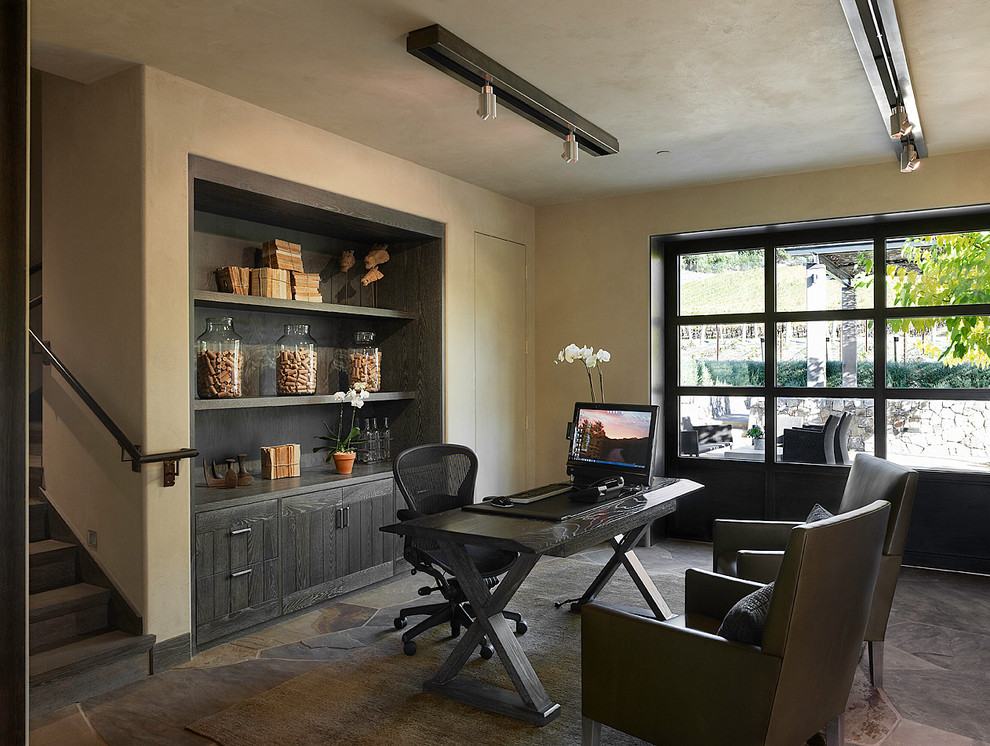Design ideas for a contemporary home office in San Francisco with slate floors.