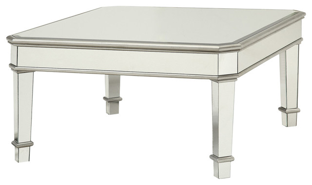 Mirrored Transitional Style Wooden Coffee Table With Beveled Edges Mirrored Transitional Style Wooden Coffee Table With Beveled Edges Silver Contemporary Tables By Virventures