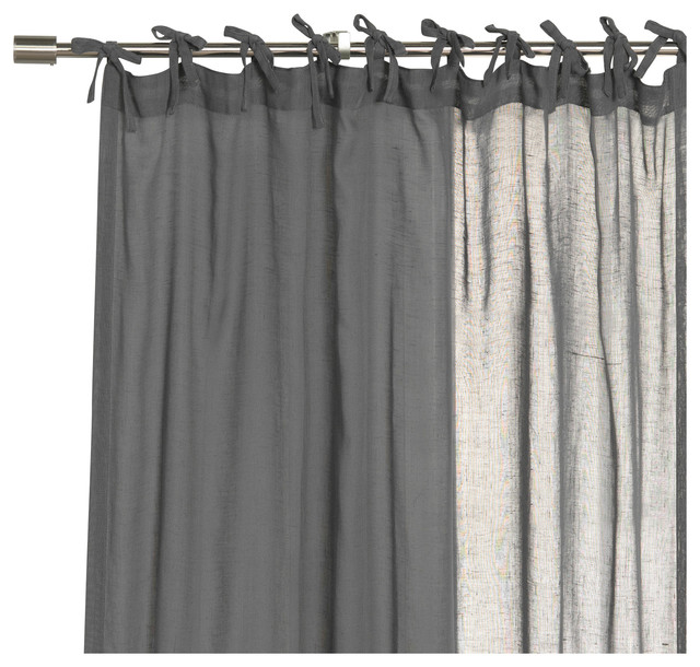 Linen Look Tie Top Curtains, Dark Gray Linen Shower Curtain
