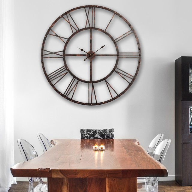 Rivet Roman Industrial Oversized Wall Clock Antique Bronze 45 In