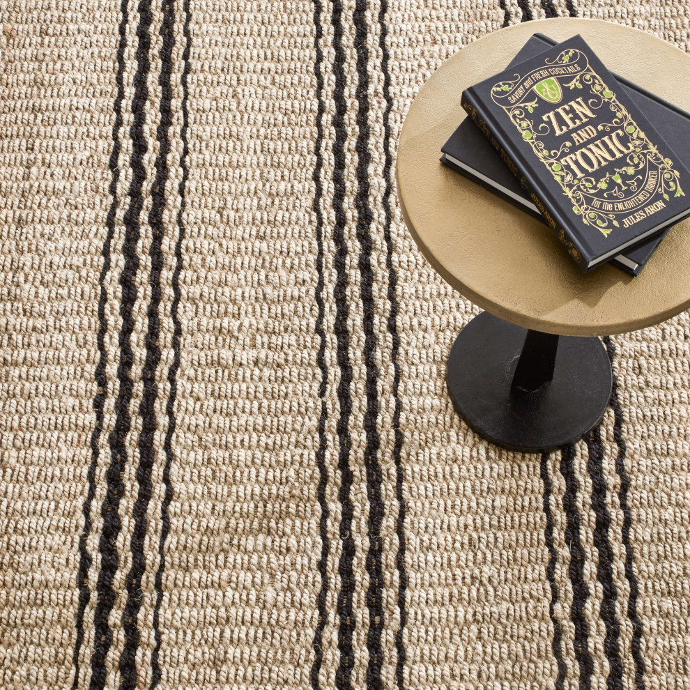 Jute Ticking Black Woven Jute Rug, Neutral, 2x3, 3x5 Beach Style