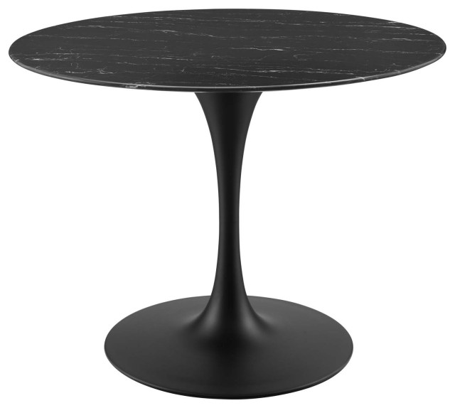 Dining Table, Round, Artificial Marble, Metal, Black, Modern, Bistro