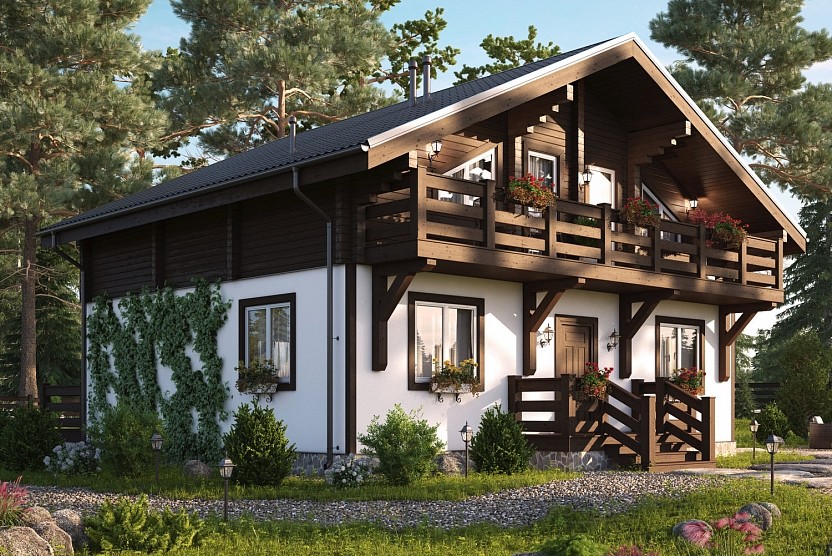 Дом по комбинированной технологии (камень + клееный брус) 225 метров (КД-225)