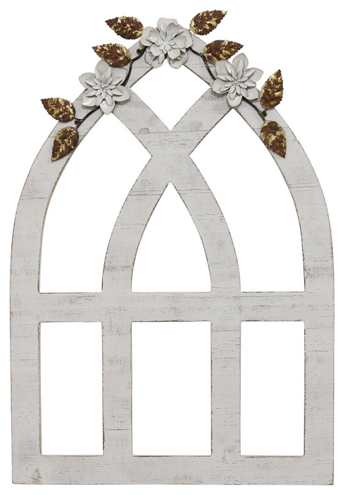 Stratton Home Decor White Arch with Metal Flowers Wall D cor Wall