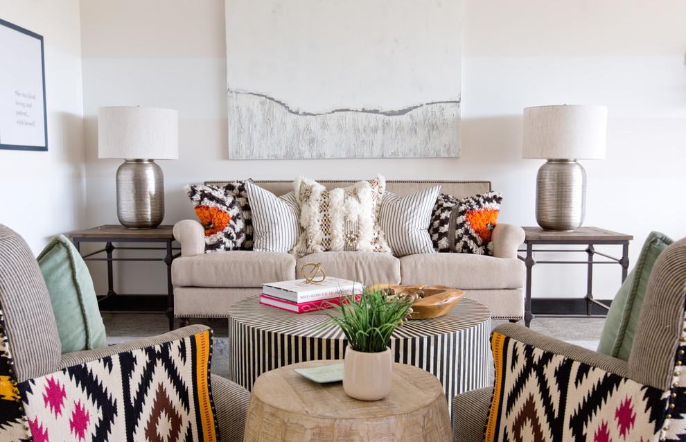 Living room - transitional living room idea in Kansas City with white walls