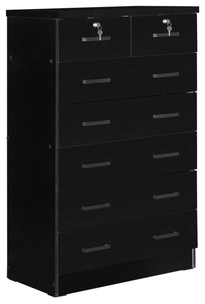 Better Home Products 7 Drawer Chest Wooden Dresser with Lock, Black