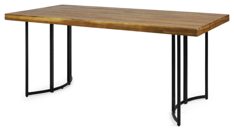 Dangelo Outdoor Industrial Acacia Wood Dining Table Industrial