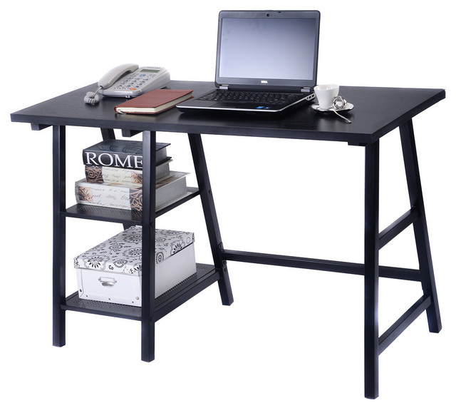 Costway Modern Trestle Desk Laptop Writing Table Shelves Computer