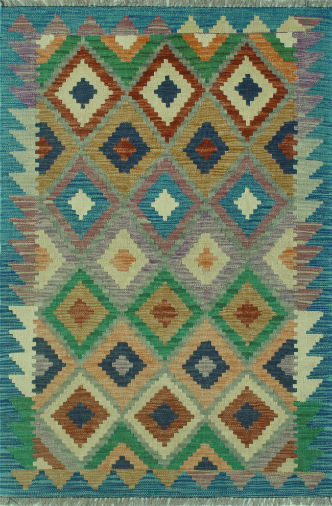 Sun Faded Kilim Elfi Blue/Navy Rug, 3'3x4'10 Southwestern Area Rugs