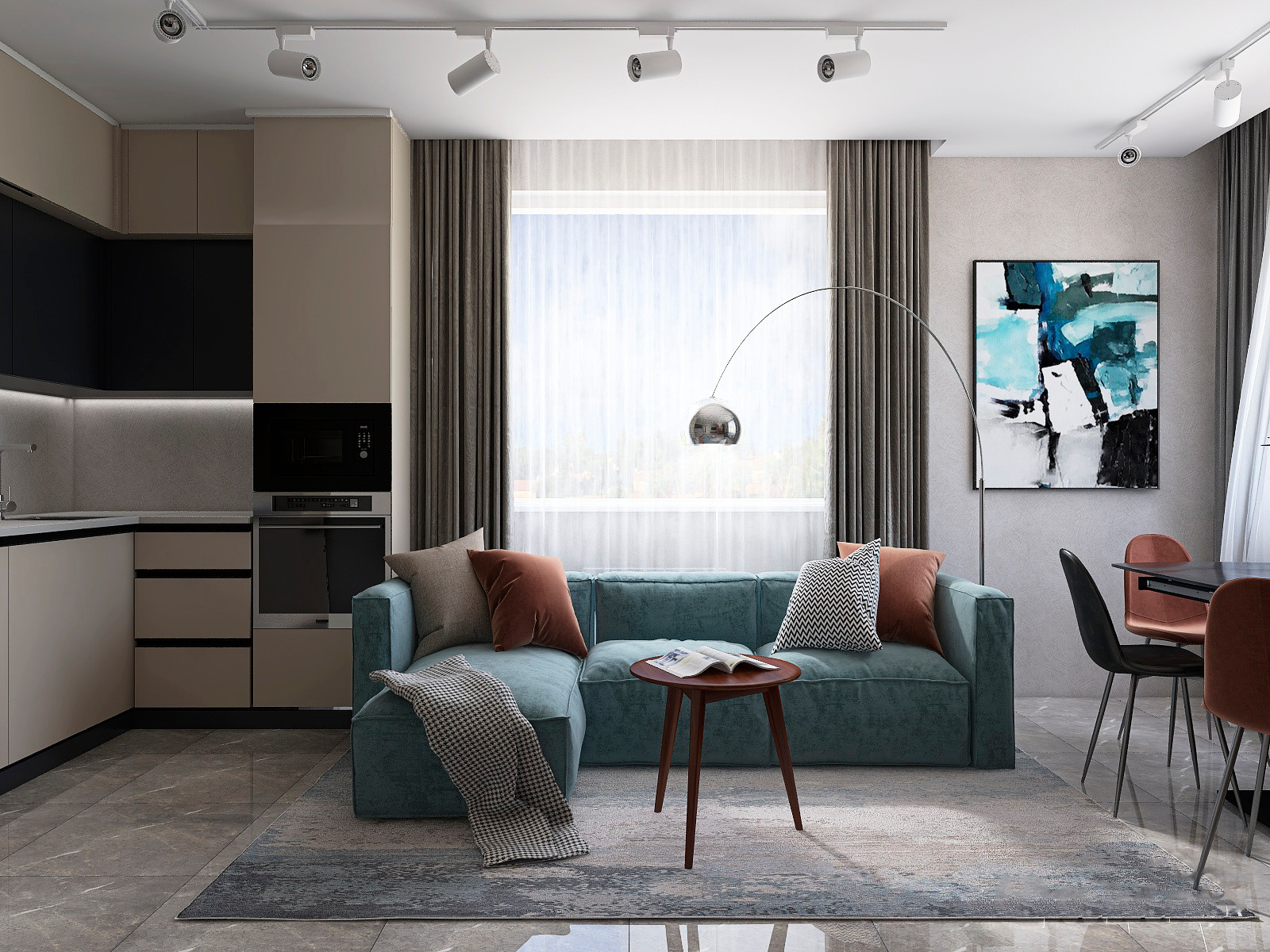 Холостяцкая гостиная 35 м2 в загородном доме