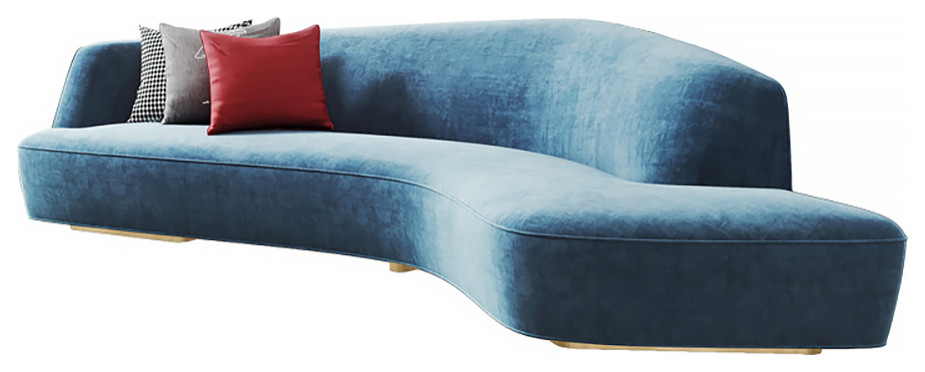 82.7" Blue Curved Sofa Upholstered Corner Chaise Sofa Velvet, Large