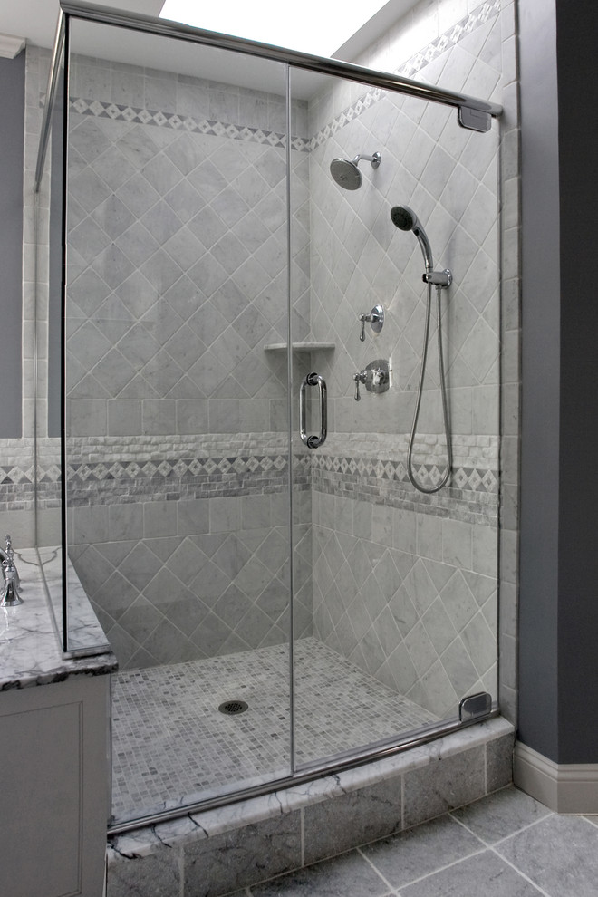 Photo of a traditional bathroom in Boston with mosaic tile.