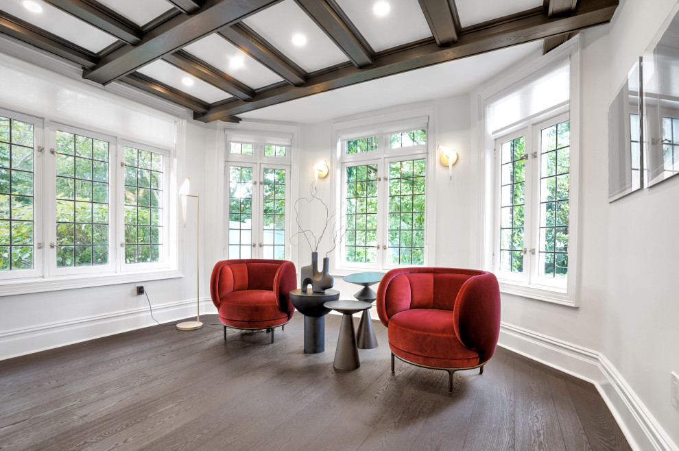Sitting Area with Original Coffered Ceiling & Leaded Glass Windows – Historic Re