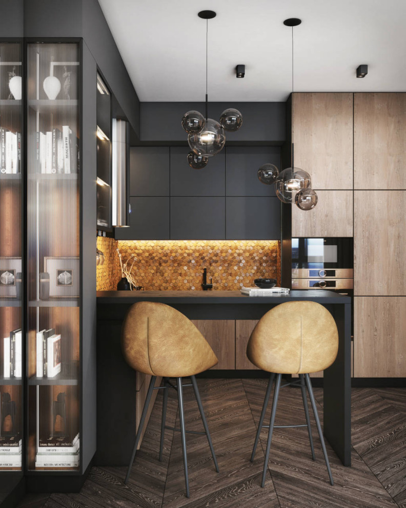 г. Санкт-Петербург, квартира 98 м2. Темно-золотой интерьер квартиры