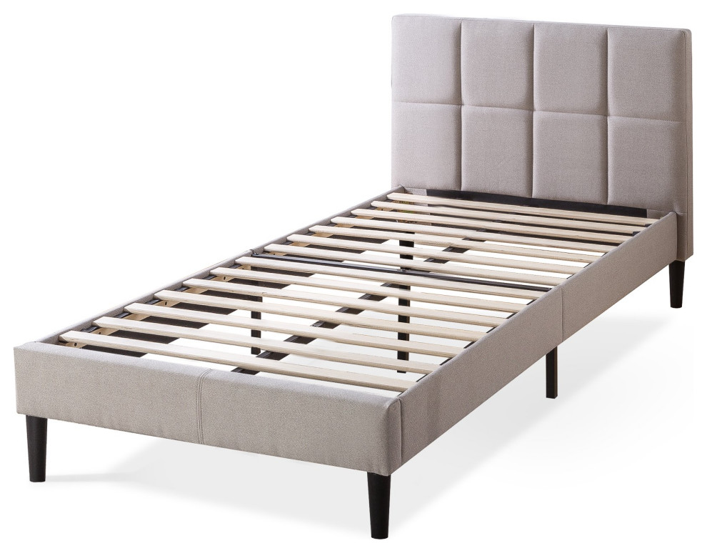 Contemporary Platform Bed, Short Headboard With Square Tufting