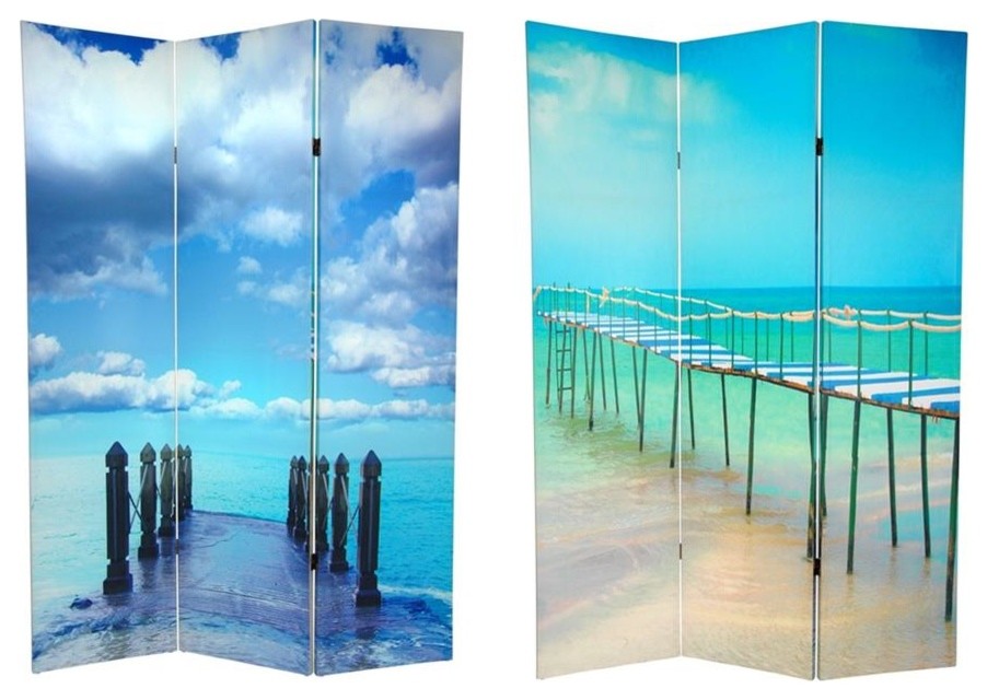 Double Sided 6 Ft. Ocean View Canvas Privacy Screen - 3 Panels