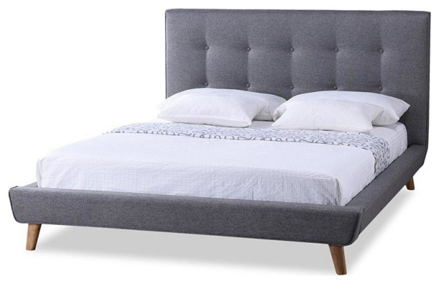 Jonesy Scandinavian Style Grey Fabric Upholstered Queen Size Platform Bed