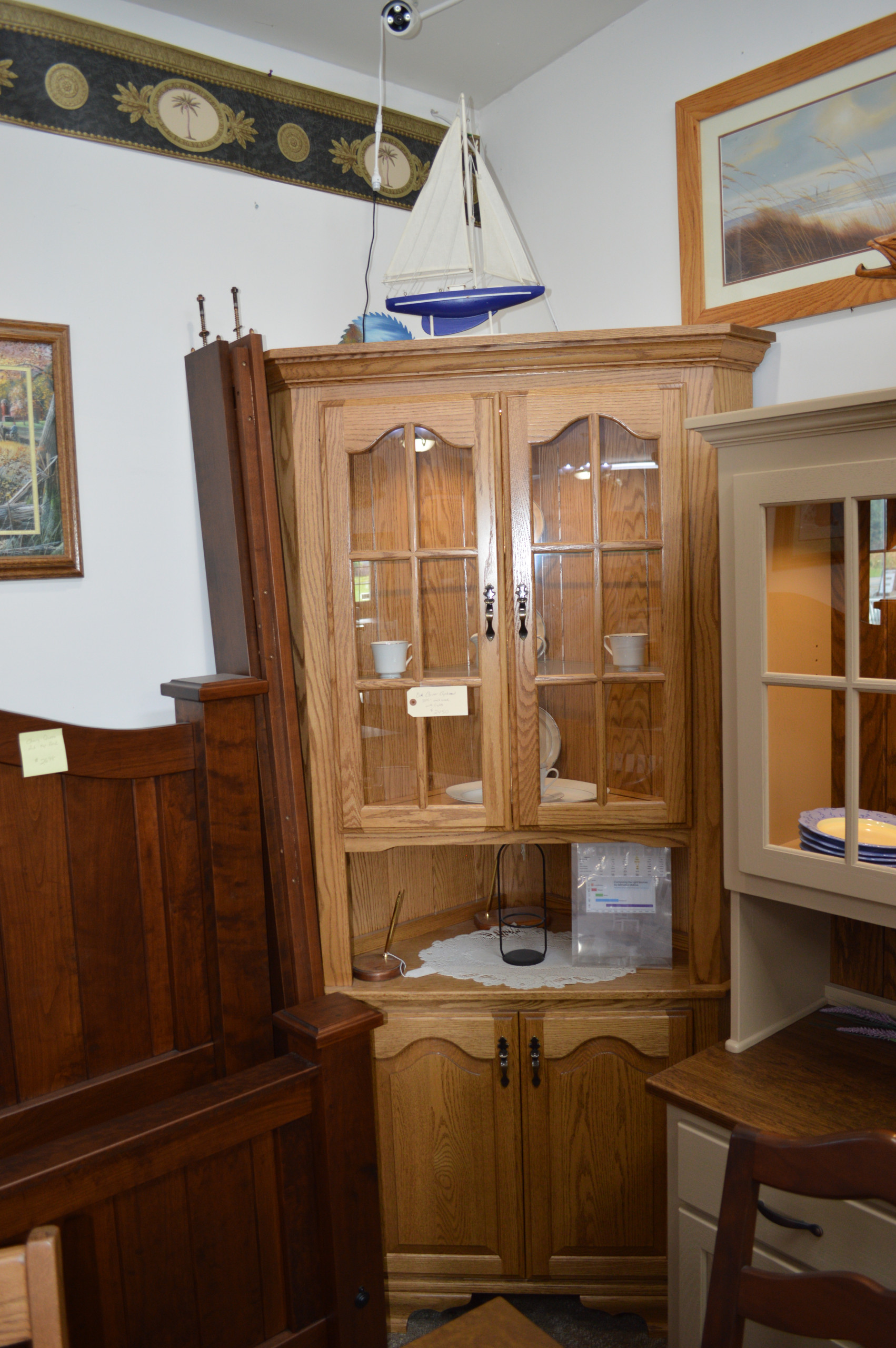 early american oak corner hutch