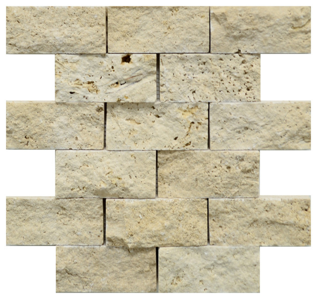 Stonetileus 12 pieces (12 Sq.ft) of Mosaic tile Ivory 2x4 Split Face Travertine
