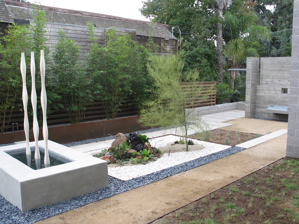 This is an example of a modern garden in San Diego with a water feature.