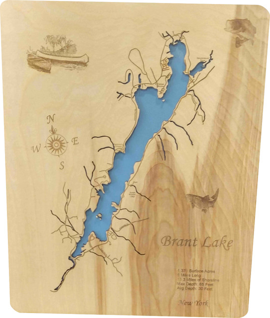 Brant Lake, New YorkWood Lake Map, Small Rustic Wall Accents by