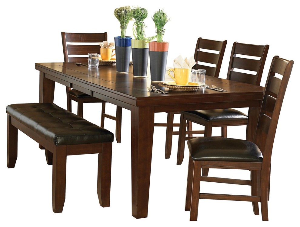 6Piece Abrell Arts and Crafts Dining Set 82" Table, 4 Chair, Bench