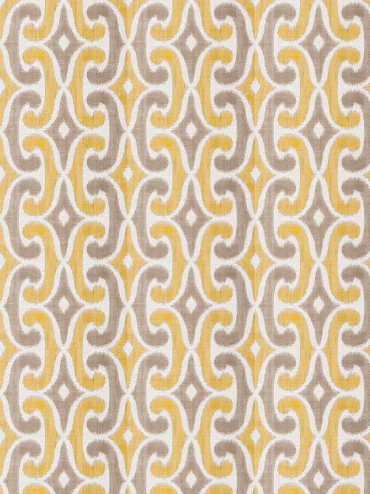 Citron Gray Gold Jacquard Pattern Lattice Fretwork Contemporar Upholstery Fabric