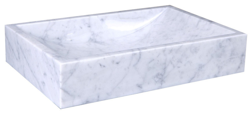 Virtu Eros Natural Stone Bathroom Vessel Sink, Bianco Carrara Marble