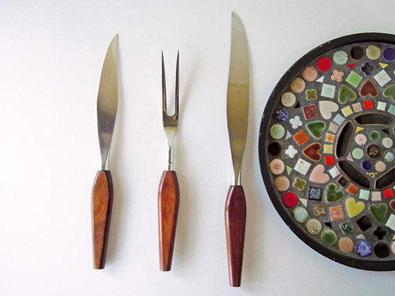 1950s Vintage Midcentury Modern Meat Carving Set by Recycled Wares